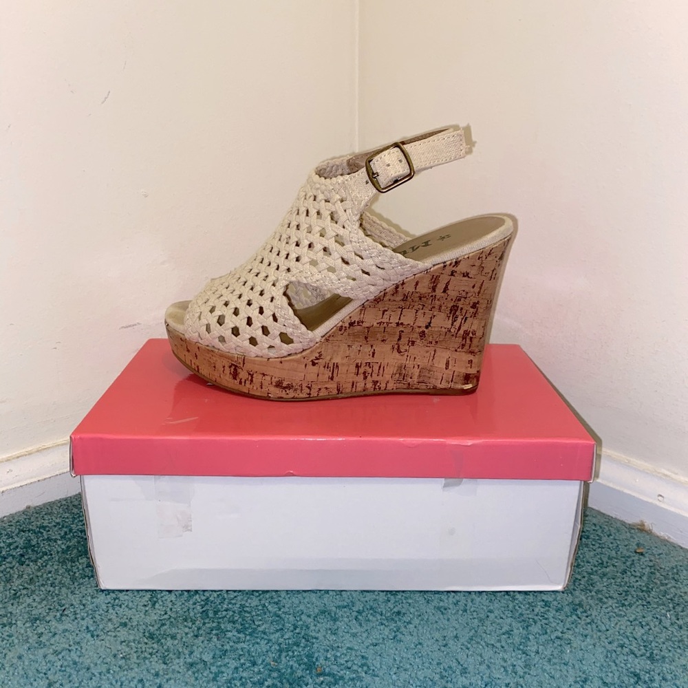 Mudd Woven Cork Wedge Ankle Strap Wedges